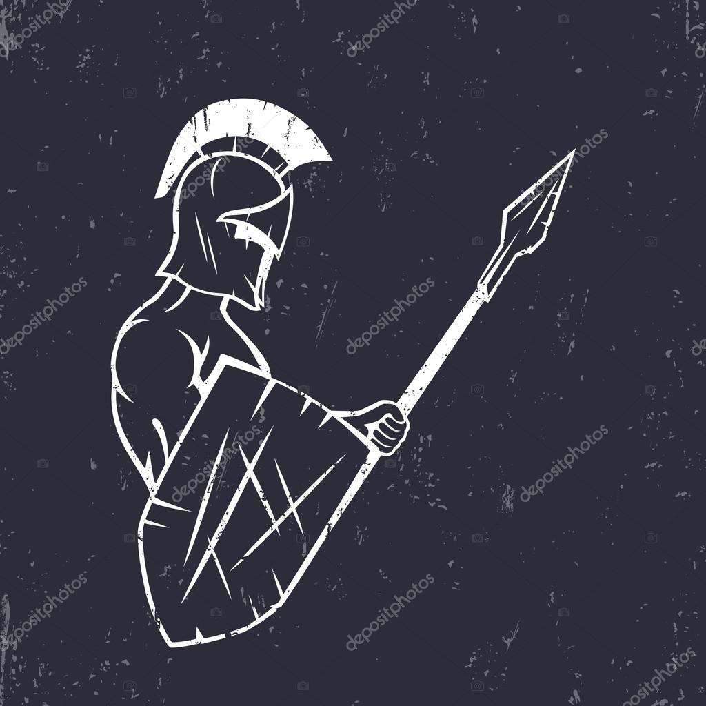 Spartan warrior with spear and shield, vector illustration