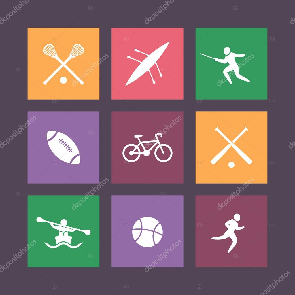 College sports square color icons, vector illustration