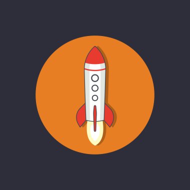 Rocket round flat icon, spaceship, space exploration, vector illustration