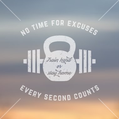 Train hard, vintage t-shirt grunge design, print, kettlebell and barbell, vector illustration