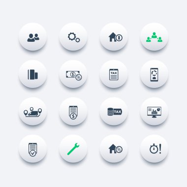 16 finance, costs, tax round modern icons, business analytics, statistics, vector illustration