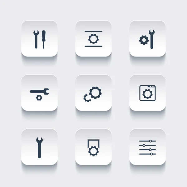 Settings, configuration, development rounded square icons, vector illustration — ストックベクタ