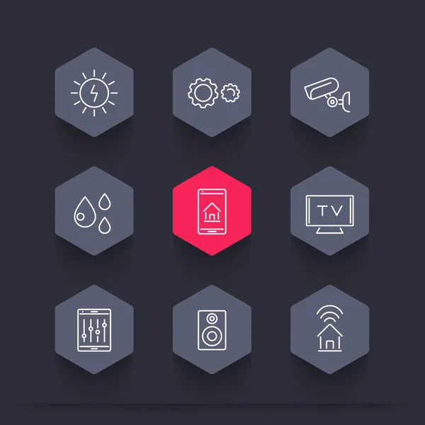 Smart House, internet of things, line hexagon icons set, vector illustration — Stock Vector