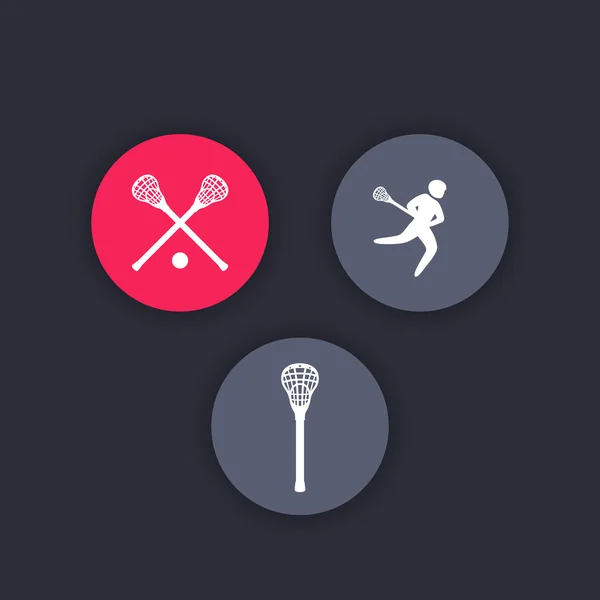 Lacrosse round icons, lacrosse stick, crosse, lacrosse player, vector illustration — ストックベクタ