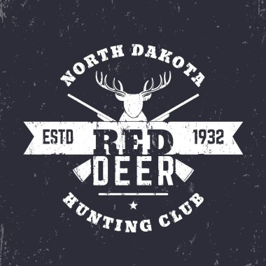 Deer Hunting Club vintage logo, badge, with crossed rifles, guns, vector illustration