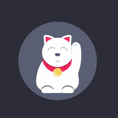 Maneki neko, japanese lucky cat round icon, vector illustration
