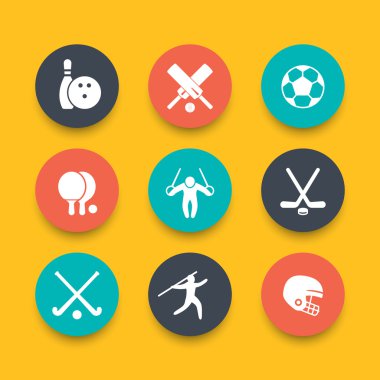 sport, games, competition round varicolored icons, vector illustration