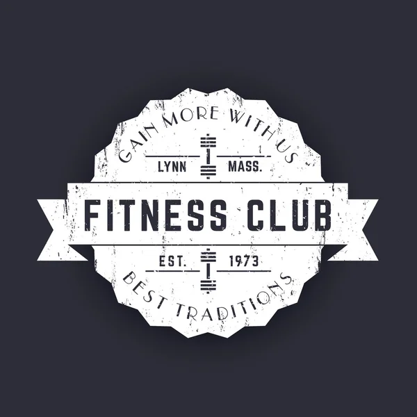 Vintage Fitness clube grunge logotipo, crachá, emblema, ilustração vetorial — Vetor de Stock