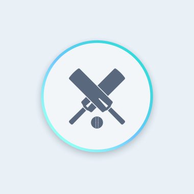 Cricket round icon, crossed cricket bats and ball, vector illustration