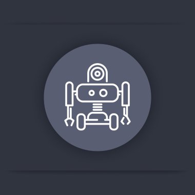 Robotics line round icon, robot, mechanical engineering, vector illustration