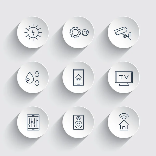 Smart House, smart electronics, internet of things, line icons on round 3d shapes, vector illustration