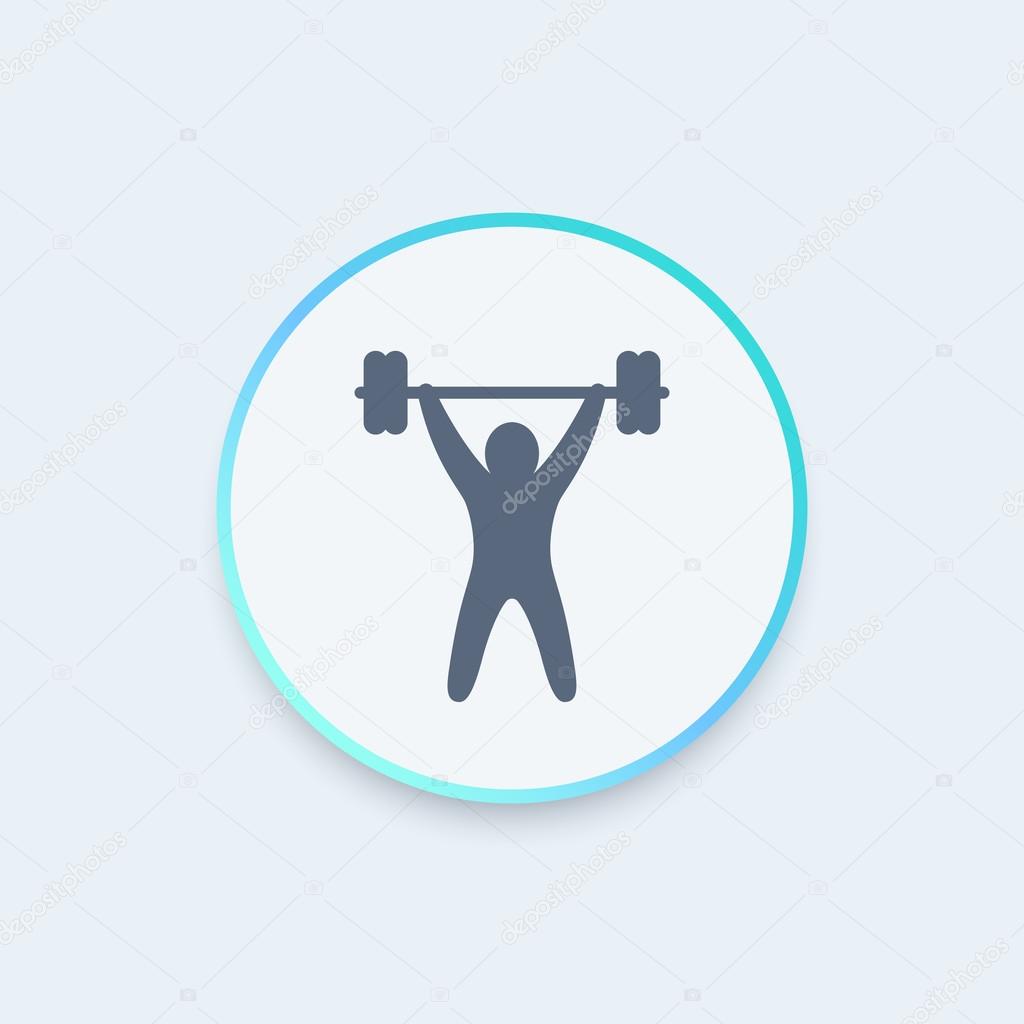 Strength training round icon, workout icon, gym sign, fitness logo element, vector illustration