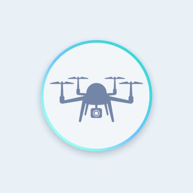 Drone, multicopter, quadrocopter with camera round stylish icon, vector illustration