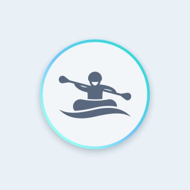 Rafting round icon, man in boat, oarer icon, vector illustration