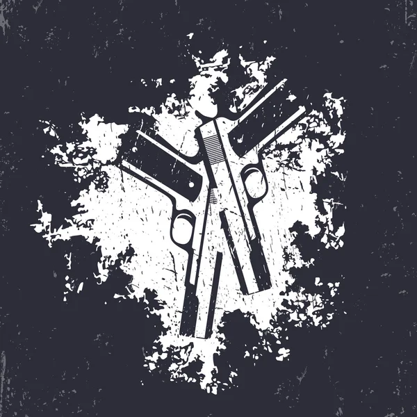 Guns on the grunge splash, 2 pistols, t-shirt print, vector illustration — Stockvector