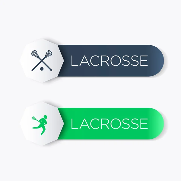 Lacrosse logo, icons, banner, labels in blue and green, vector illustration — 图库矢量图片
