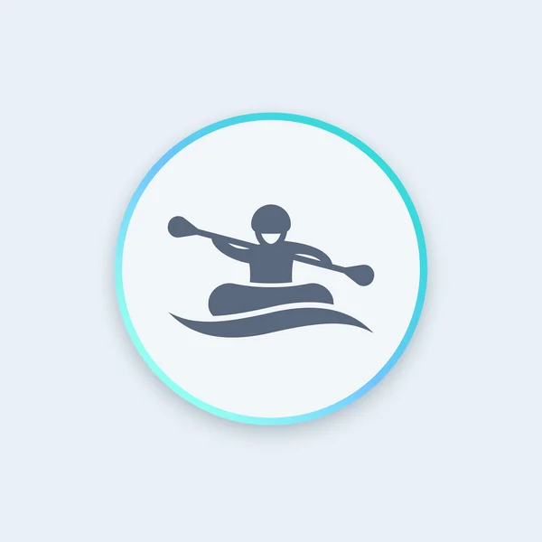 Rafting icono redondo, hombre en barco, el icono de más remos, vector de ilustración — Archivo Imágenes Vectoriales