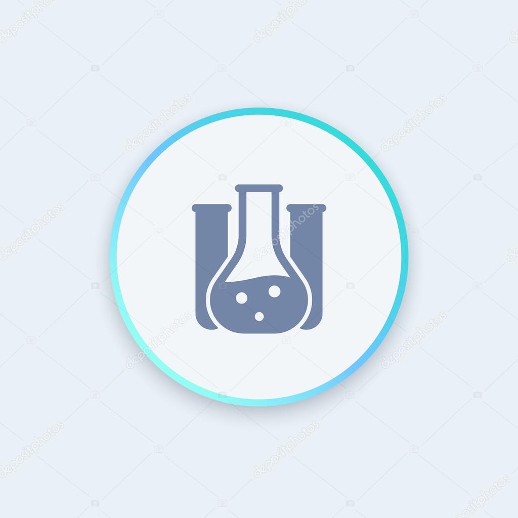 Chemistry icon, lab glass tube, chemistry lab round icon, vector illustration