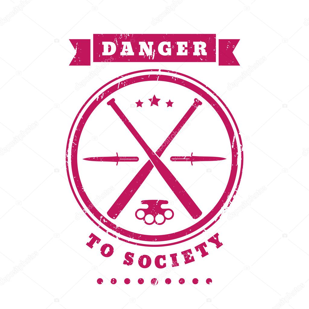 Danger to Society emblem, t-shirt print design over white, vector illustration