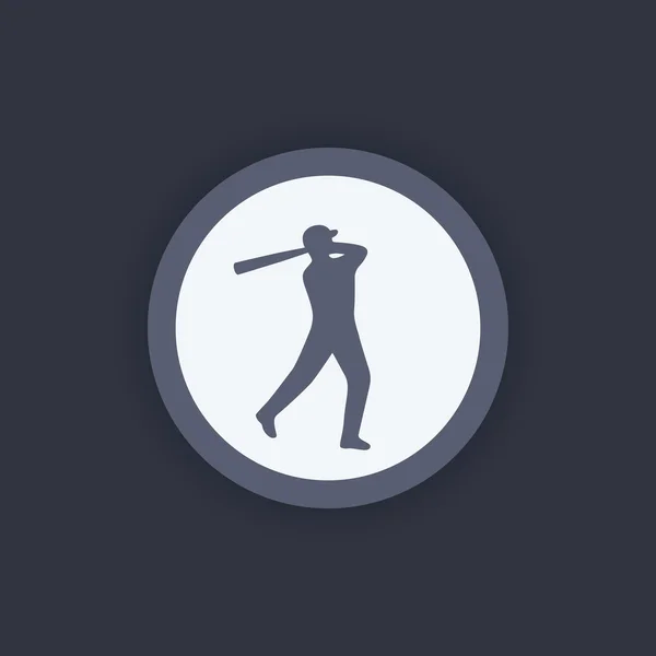 Baseball-Ikone, Baseballspieler bei Fledermaus runde flache Ikone, Vektorillustration — Stockvektor
