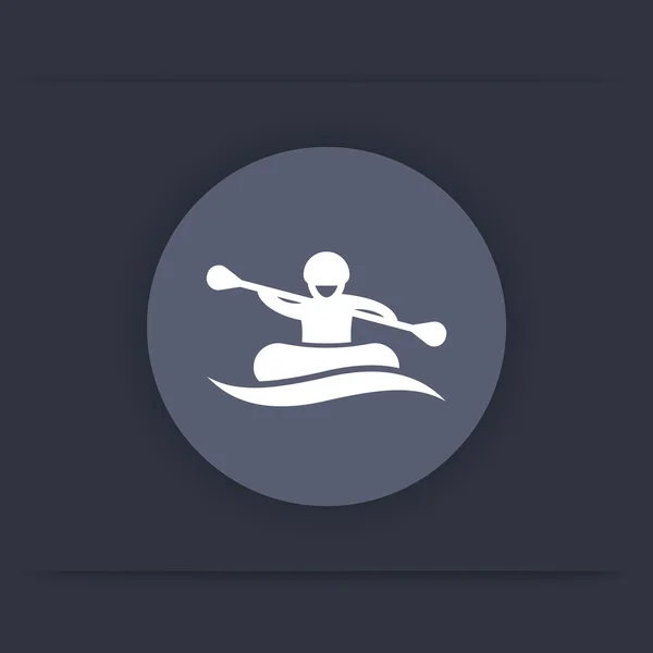 Rafting rund flache Ikone, Mann im Boot, Ruder-Ikone, Vektorillustration — Stockvektor