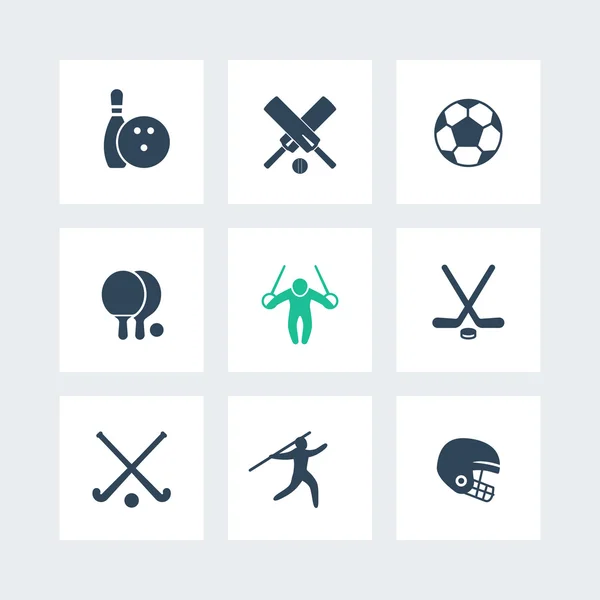 Deporte, juegos, iconos de la competencia, ping-pong, fútbol, cricket, fútbol, icono de hockey, vector de ilustración — Vector de stock