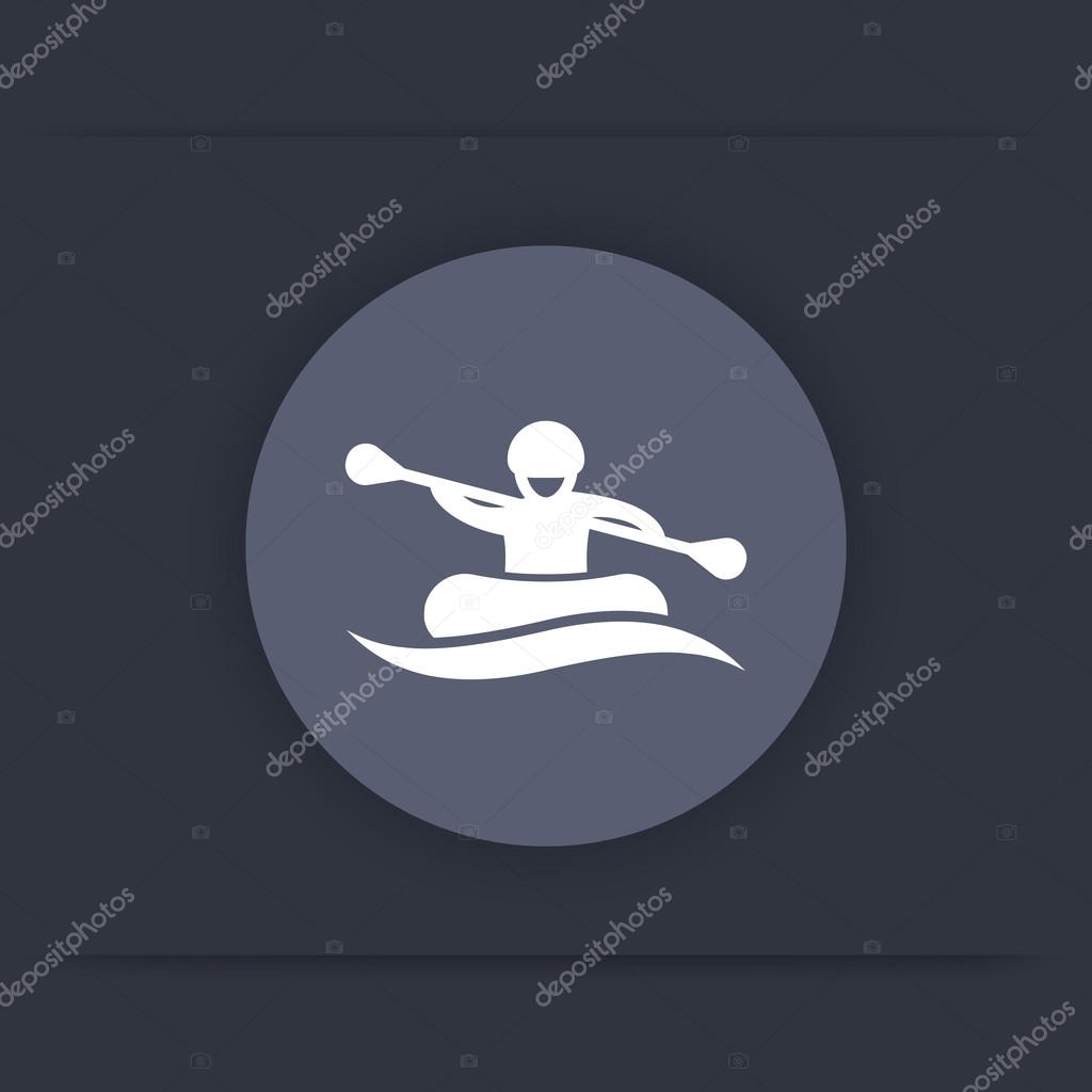 Rafting round flat icon, man in boat, rowing icon, vector illustration