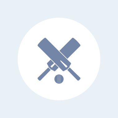 Cricket isolated icon, crossed cricket bats and ball, vector illustration
