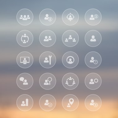 Human resources, hr, hrm icons, personnel management, team, community, round transparent icons, vector illustration