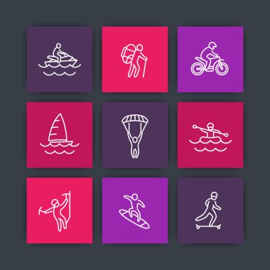 aşırı açık hava etkinlikleri satır simgeler, kare Icons set, illüstrasyon vektör