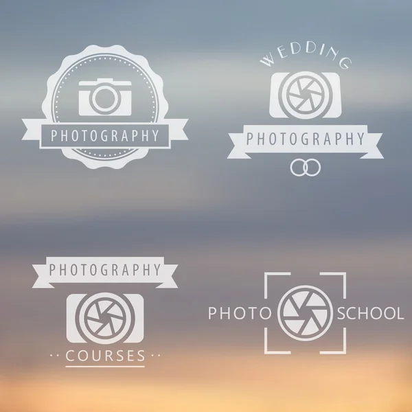Photographie, cours, école de photo, logo du photographe, emblèmes, enseignes, badges, illustration vectorielle — Image vectorielle