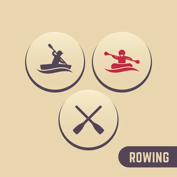 Iconos de remo, kayak, rafting, canoa, remos iconos redondos, ilustración vectorial — Vector de stock