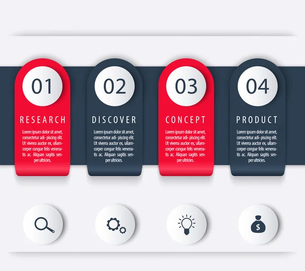 Modello di timeline di sviluppo del prodotto, elementi infografici, 1, 2, 3, 4, passi, illustrazione vettoriale — Vettoriale Stock