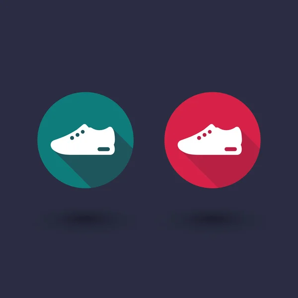 Löparskor ikon, utbildare, sneakers rund flat ikonen i rött och grönt, vektor illustration — Stock vektor