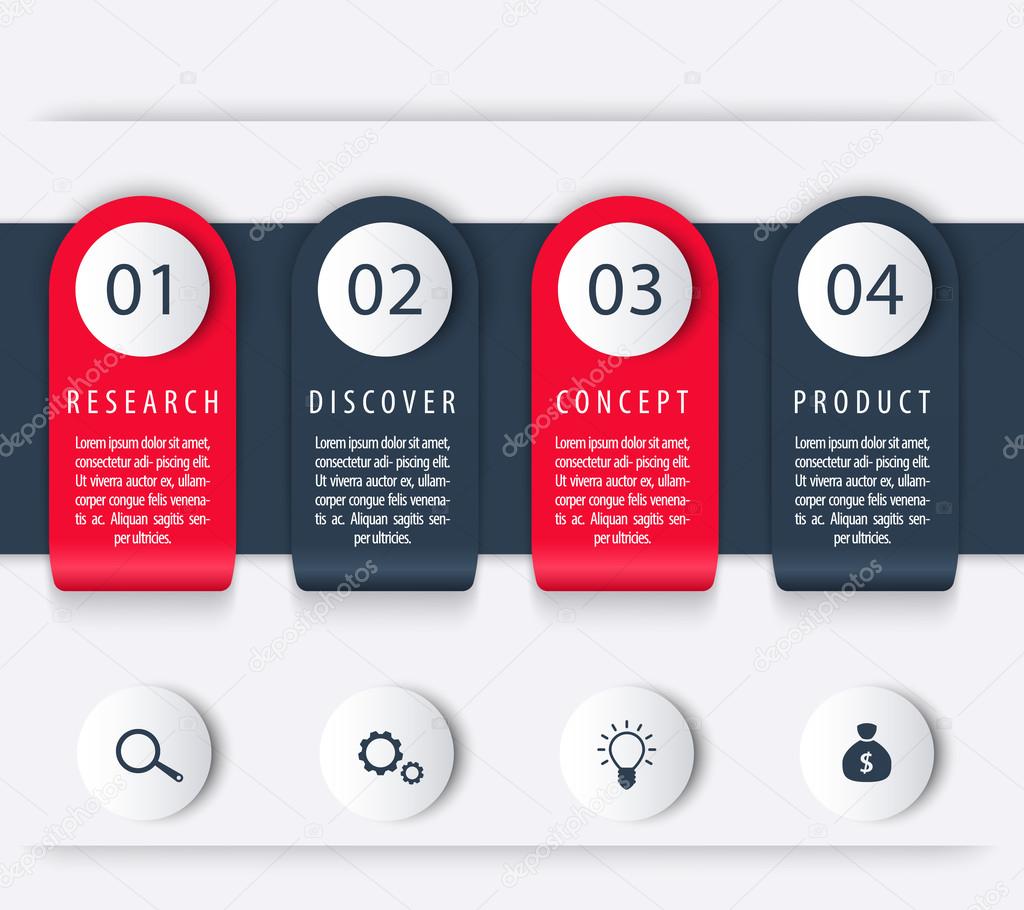 Product development timeline template, infographics elements, 1, 2, 3, 4, steps, vector illustration
