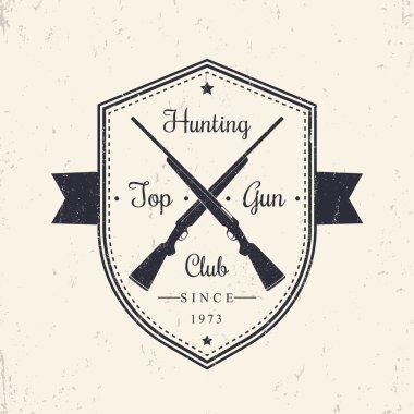 Hunting Club vintage emblem, logo on shield with crossed hunting rifles, vector illustration, eps10, easy to edit