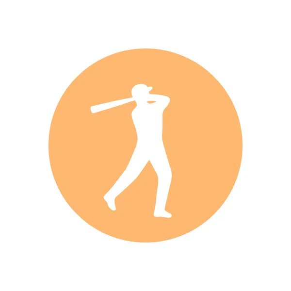 Иконка бейсбола, бейсболист у биты, круглая иконка на белом, векторная иллюстрация — стоковый вектор