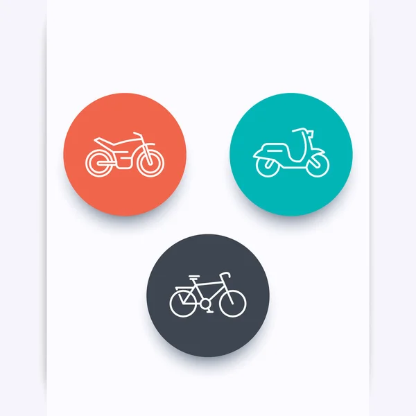 Fahrrad, Motorrad, Motorrad, Radfahren, Scooter Line Icons, Vektorillustration — Stockvektor