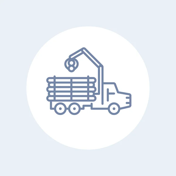 Icono de línea de reenvío, vehículo forestal, logger, carro de madera aislado icono, ilustración de vectores — Vector de stock