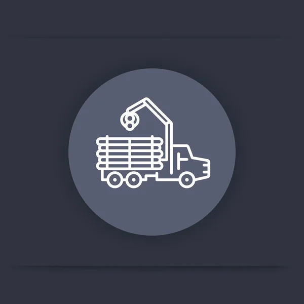 Ícone de linha de encaminhamento, veículo florestal, logger, logging truck round flat icon, ilustração vetorial —  Vetores de Stock