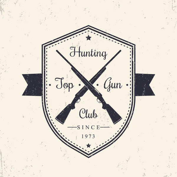 Emblema vintage Hunting Club, logo su scudo con fucili da caccia incrociati, illustrazione vettoriale, eps10, facile da modificare — Vettoriale Stock