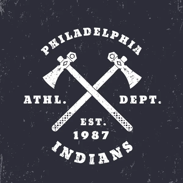 Philadelphia Indians emblem, logo, t-shirt design, print, vector illustration — Stok Vektör