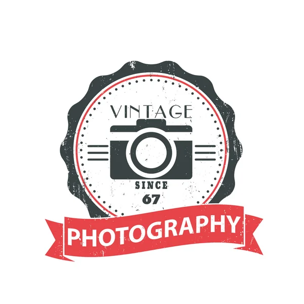 Photography, camera, photographer worn vintage logo, emblem, vector illustration — ストックベクタ