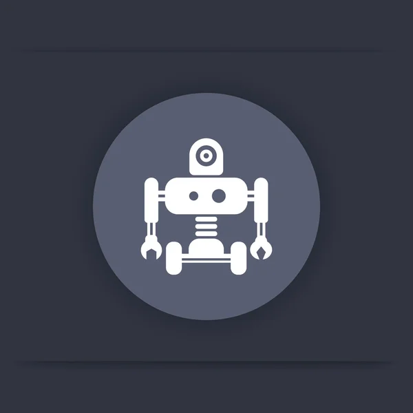 Icono de robótica, ingeniería mecánica, inteligencia artificial, robot icono plano redondo, ilustración vectorial — Archivo Imágenes Vectoriales