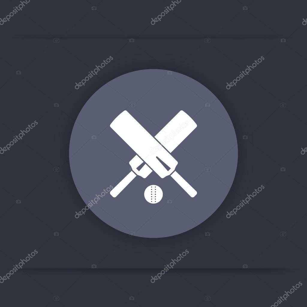 Cricket icon, crossed cricket bats and ball round flat icon, vector illustration