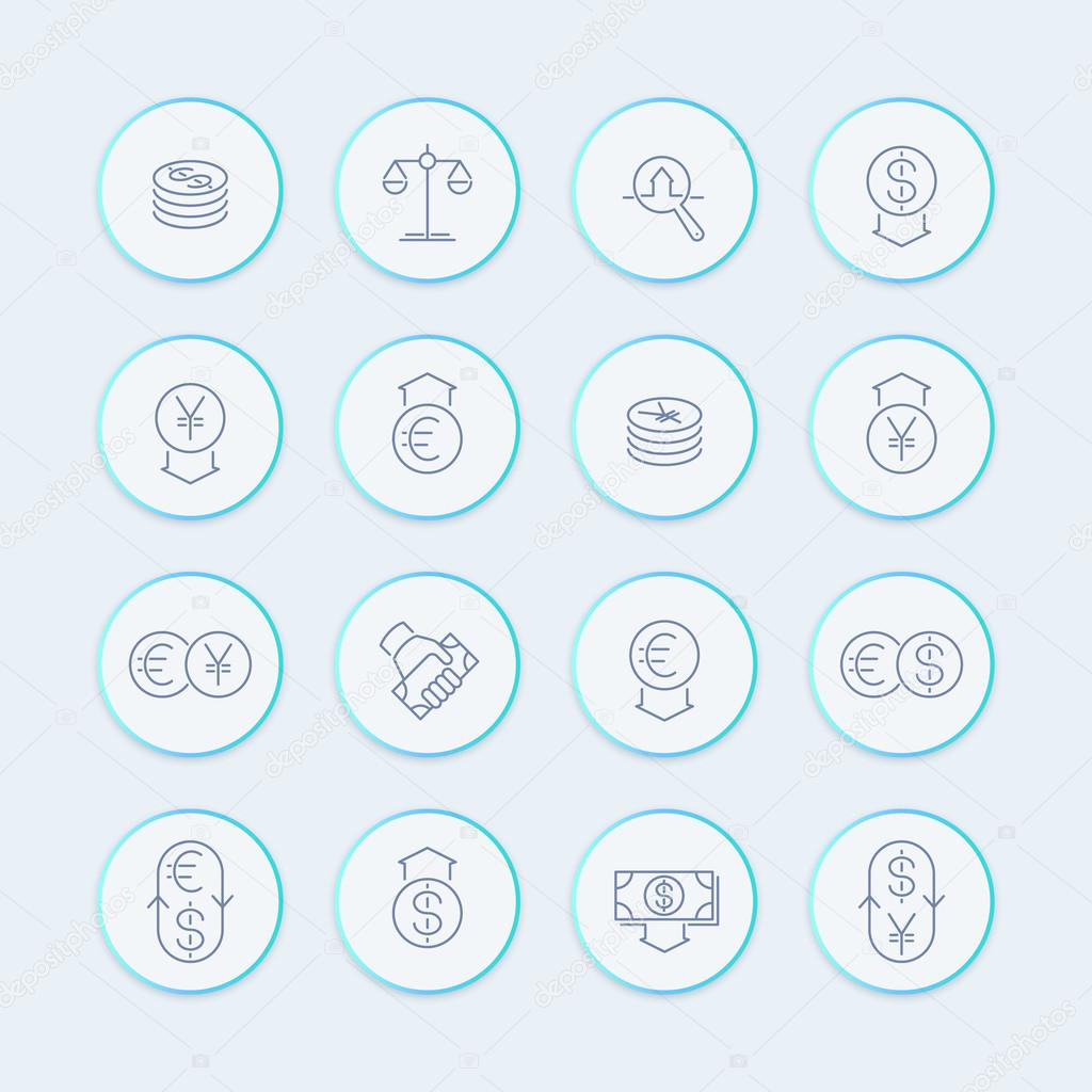 Currency Line Icons Forex Trading Money Investment Round Stylish - 