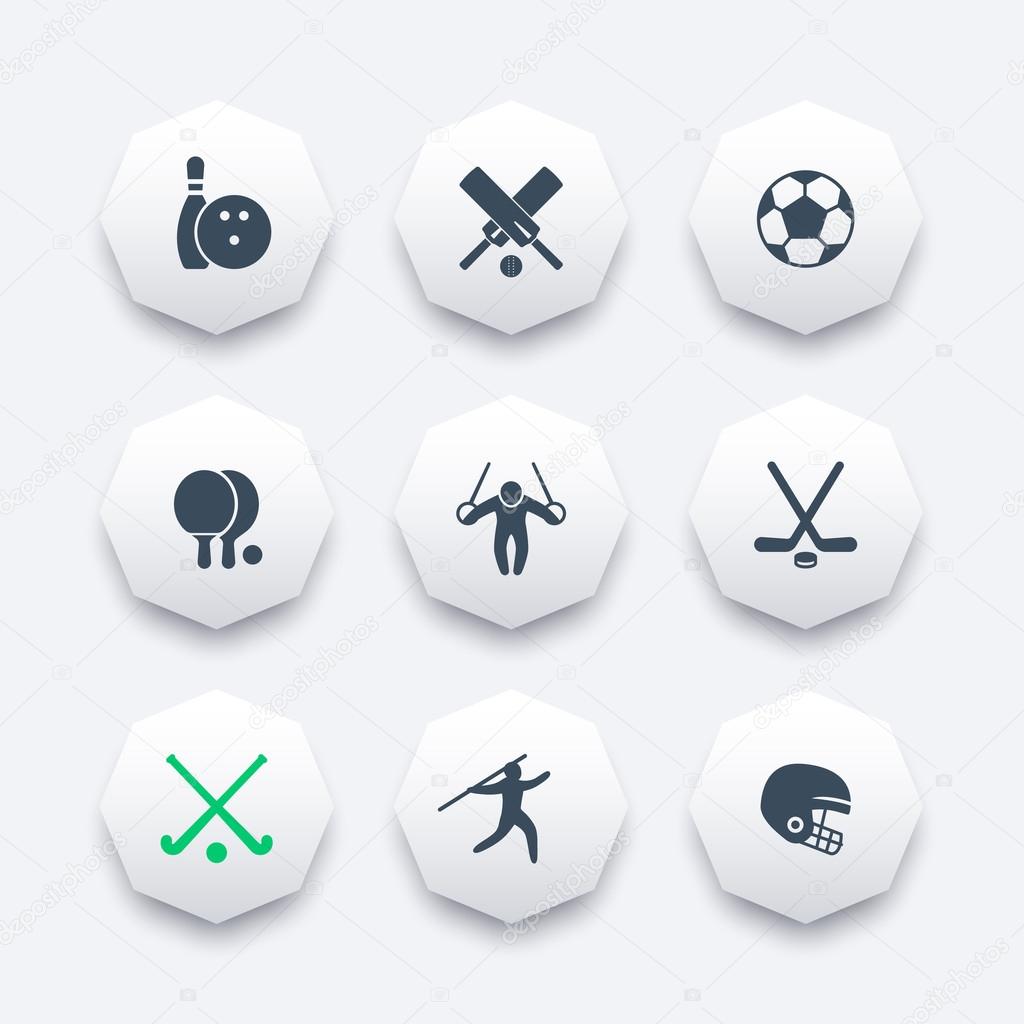 sport, games, competition octagon icons set, vector illustration