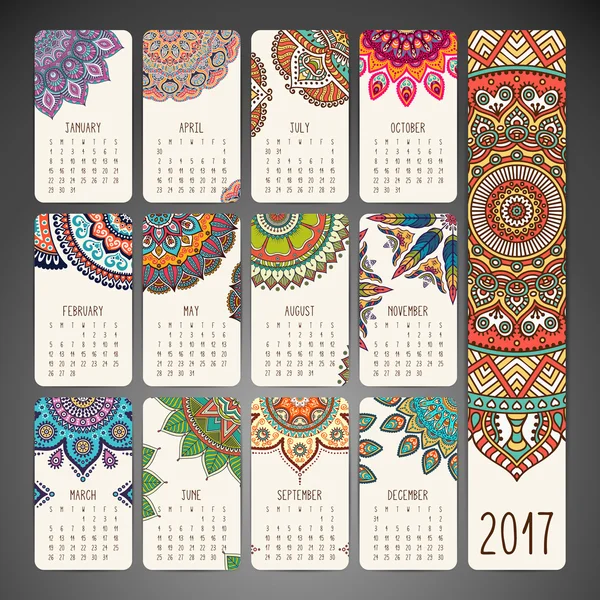 Calendario 2017. Elementos decorativos vintage — Archivo Imágenes Vectoriales