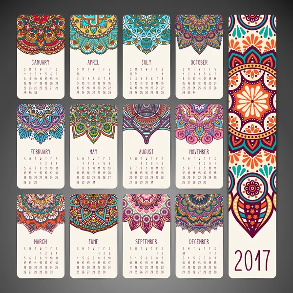 Calendario 2017. Elementos decorativos vintage — Archivo Imágenes Vectoriales