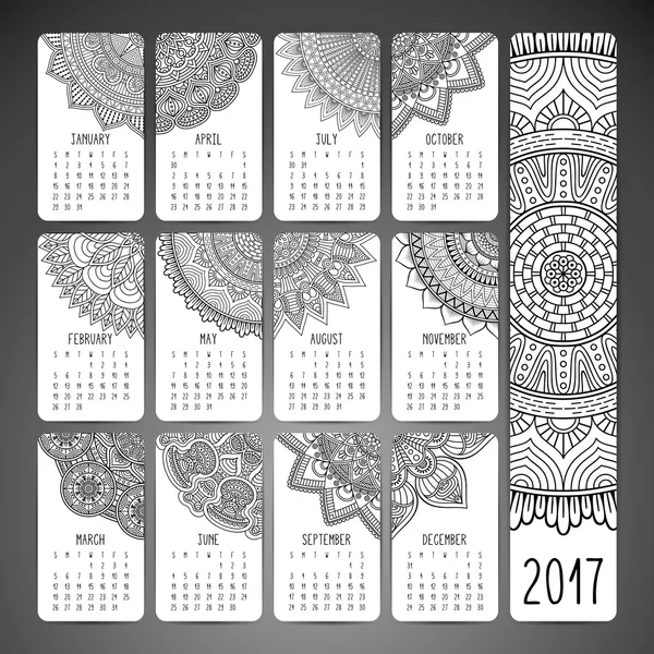 Calendario 2017. Elementos decorativos vintage — Archivo Imágenes Vectoriales